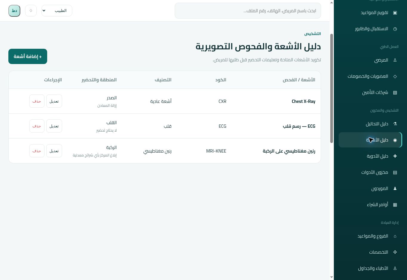 شاشة الأشعة والفحوصات